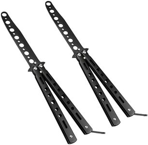 Little World Butterfly Knife - 2 Pack Trainer Practice Tool Steel Metal - Folding Knife Unsharpened - Butterfly Knife Comb for Practicing Flipping Tricks, Black