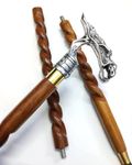 NORVILLE® Dragon Handle Walking Stick Spiral Design Wooden Foldable Carved Walking Cane Gift