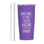 ZOWQPS Coffee Purple Tumbler 600ml Sometimes You Forget You're Awesome Idea, Stainless Steel Vacuum Insulated Tumbler with Lid/Straw Travel Mug Double Wall Water Cup for Car Office Use for Men Women