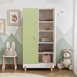 Wakefit Wardrobe | 1 Year Warranty | Kids Wardrobe for Clothes, Almirah for Kids, Cupboard for Kids, Wardrobe for Kids, Diwali Gifts, Glori 2 Shutter, Solid Wood Handles (Frosty White & Mellow Green)