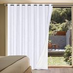 H.VERSAILTEX White Linen Blackout Curtains Durable Thick Textured Linen Look 100% Blackout Patio Door Curtain Anti Rust Grommet Extra Wide Sliding Door Curtain Panel, W100 x L84 inch- Bright White