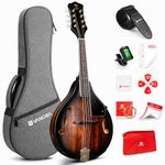 Vangoa Mandolin Instrument A Style, Acoustic Mandolin Musical Instrument Solid Spruce Top 8 String Mandolin for Beginners, Adults, Teens, Dark Brown