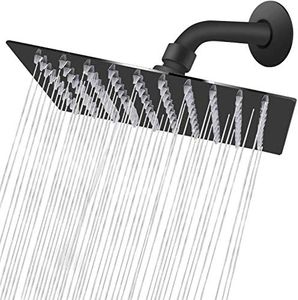 NearMoon Rain Shower Head, High Flow Stainless Steel Square Rainfall Shower, High Pressure Design, Awesome Shower Experience Even At Low Water Flow (8 Inch, Matte Black)