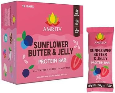 Amrita Nut Free Vegan Protein Bars (12 CT) | Sunflower Butter & Jelly 15g Plant-Based Protein Bar | Peanut-Free, Gluten Free, and Dairy-Free | No Added Sugar, High Fiber,Healthy Snacks for Kids/Adults
