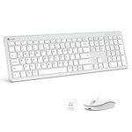 iClever GK08 Wireless Keyboard and Mouse - Rechargeable Keyboard Ergonomic Quiet Full Size Design with Number Pad, 2.4G Connection Slim Mac Keyboard and Mouse for Windows Mac OS Computer (Silver)