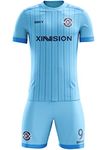 ORKY Custom Soccer Jersey with Short, Men Football Uniform, Boys Girls Sports Outfit, Youth School Team Match Full Kit(Blue M)