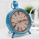 BELLE VOUS Silent Vintage Desk Clock - 23 x 15cm (9 x 6 inches) - Antique, Battery Operated, Non-Ticking, Analogue Clock for Bedside Table, Living Room or Office - French Farmhouse Design