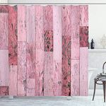 ABAKUHAUS Wood Print Shower Curtain, Pastel Pink Rustic Planks a Distressed Look Barn House Cottage Theme, Cloth Fabric Bathroom Decor Set with Hooks, 78 Inches, Pink Baby Pink Grey