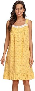 IZZY + TOBY Womens Sleeveless Nightgowns Cotton Night Dress Nightgown Comfy Sleepwear Dress Lightweight Night Gown, Print Yellow, X-Large