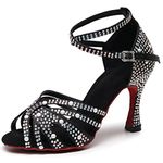 BREXLI Ballroom Dance Shoes Women’s Rhinestone Salsa Latin Bachata Practice Performance Dancing Shoes, Black, 9