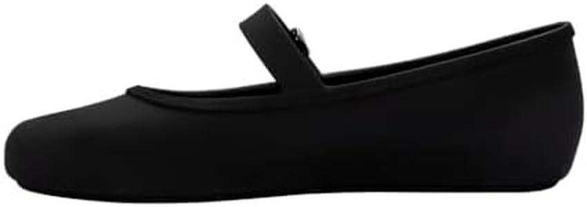 Melissa Soft Ballerina - Seasonless Flats for Women - Classic Ballet Flat Style with Adjustable Strap - Light-as-Air PVC Construction - Soft Foam Insole - Bubblegum Scent, Black, 8
