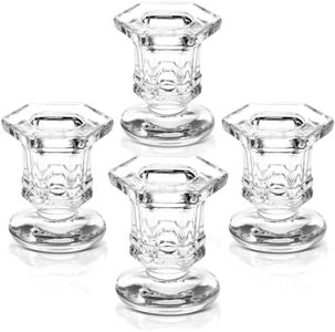 Juvale 12 Pack Clear Glass Candle Holders for Candlesticks, Taper Candles, Wedding Centerpieces (2 x 2 x 2.3 in)