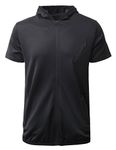 Hat and Beyond WIV Mens Short Sleeve Longline Hoodie Shirts Lightweight Gym Activewear, Wv.tm03_black, Large