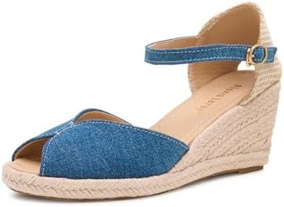 Alexis Leroy Women's Wedge Heel Open Toe Espadrille Sandals Adjustable Buckle Sandals, Blue, 10-10.5