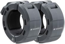 Navaris Barbell Locking Collar 2-Pack - 2-Inch (5cm) Olympic Weight Lifting Clamps with Quick Latch & Magnetic Design - Easy to Use Clamp - Lightweight Clips for Bar - Grey/Black