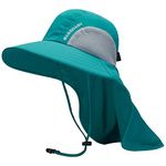 BASSDASH UPF 50+ Unisex Water Resistant Wide Brim Sun Hat with Large Neck Flap Ponytail Fishing Hat for Men Women, Lake Green, One Size