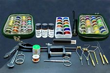 Goliath Fly Tying Tools, Materials Kit with Tinsel, Floss, Thread, Scissors, Whip, Bobbin, Glue, UV Torch