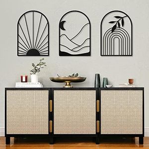 Sokurdeg Boho Black Metal Wall Decor Black Minimalist Wall Art Large Bohemian Line Metal Wall Art Black Boho Wall Art for Bedroom Bathroom Living Room (3 Pack, 12 x 17 in)