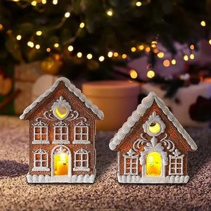 Braxio Gingerbread House Kit Christmas Decorations - 2PCS Resin Christmas Gingerbread House with Led Light Christmas Decor for Family Room Decor Aesthetic Christmas Decorations Indoor Home Decor