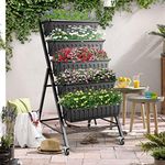 Suyncll Vertical Raised Garden Bed Planter Box,5 Tiers Vertical Garden Planter with Drainage System&4 Hooks & Removable Locking Wheels for Herb Vegetables Flowers (Black with Wheels)