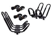 TMS Kayak Roof Racks for 2 Kayaks - Dual Universal Fit Carriers Include Two Sets of Straps for Cars, Trucks and SUVs - Easy to Mount J-Bar Style Carriers for Kayaks Canoes Paddleboards and Surfboards