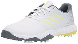 adidas Golf Shoe, White/Acid Yellow/Blue Oxide, 2 US Unisex Big Kid