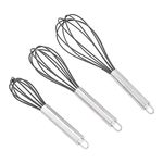 Amazon Basics Stainless Steel and Silicone Non-Stick Coated Whisk Set, 8", 10", and 12", Pack of 3 (Previously AmazonCommercial brand)