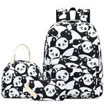 Fuyicat Panda School Backpack Set for Girls, 3-in-1 Kids Teens Elementary Middle School Bags Bookbag with Lunch Bag Pencil Case