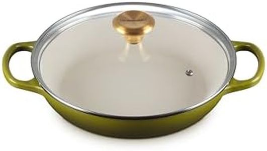 Le Creuset Enameled Cast Iron Signature Round Braiser with Glass Lid, 2.25 qt., Olive with Gold Knob