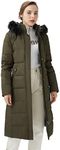 Orolay Women's Quilted Down Jacket Winter Long Coat Hooded Stand Collar Parka Green M