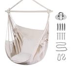 Goutime Hammock Chair Swing with 2 Seat Cushions Pillows, Hanging Chair with Detachable Metal Support Bar, Swing Chair with Carry Bag, Hanging Chair for Bedroom, Outdoor Chair, Reading Chair (Beige)