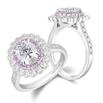 DovEggs Ruby Rings Engagement Ring for Women 2ct Oval Cut Created Ruby/Cut Moissanite, Milgrain Floral Double Halo Wedding Ring Moissanite Accents 14K Gold QUALITY Sterling Silver, steling silver,