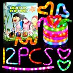 12 Pcs LED Light up Pop Tubes,Large Glow Sticks Stretch Glow in Dark Tubes,Stress Relief Fidget Sensory Toys,Birthday Gifts Party Favors for Kids Boys Girls,Decoration for Camping Festival Party