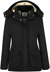 WenVen Women's Warm Winter Sherpa Lined Jacket Heavy Barn Coat (Black, XXL)