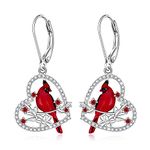 Red Cardinal Earrings for Women Dangle Sterling Silver 925 Cardinal Bird Earrings Cute Heart Cardinals Jewelry Remembrance Mothers Day Gifts, Sterling Silver, Cubic Zirconia