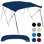 NEH 4 Bow Bimini Tops for Boats, Fadeproof, Support Poles, Storage Boot, 900D Marine Canvas, Sun Shade Boat Canopy, Universal Boat Cover for Pontoon, V-Hull, Fishing, Bass Boat 67-72", Navy Blue