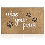 HLFMVWE Front Welcome Entrance Door Mats Mud Absorbent Resist Dirt Durable Rugs for Indoor Outdoor Entry Garage Patio High Traffic Areas Shoe Rugs (Brown&Wipe your Paws)