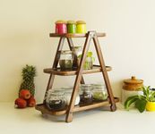 Wooden Street Saira 3 Tier Solid Wood Kitchen Rack, Multipurpose Wooden Storage Organizer, Grocery Rack (Teak Finish, 53X25X49 Cms, Diycountertop, Tiered Shelf)