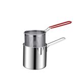 Dhanurdhar Small Deep Frying Pot With Basket 1200Ml Stainless Steel Fryer Pot With Long Handle Mini Deep Oil Fryer For French Fries/Shrimp/Fish/Chicken Wings/Boiling Butter/Sauce/Gravies (Silver)