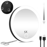 5X Compact Magnifying Mirror with Lights, 5X Magnifying Mirror Rechargeable LED Travel Makeup Mirror, 4'' Handheld Pocket Mirror 5X Makeup Magnification Mirror with 3 Suction Cups & Stepless Dimming