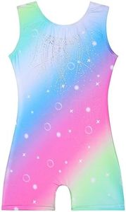 EQSJIU Leotard For Girls Dance Rainbow Color Gradient Sparkly Shiny Diamond Ballet Outfit For Girls 9-10 Years
