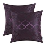 CaliTime Pack of 2 Cushion Covers Pillow Cases Shells for Home Sofa Couch Modern Shining & Dull Contrast Quatrefoil Accent Geometric 18 X 18 Inches Deep Purple