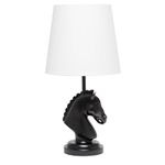 Simple Designs LT1089-BLK 17.25" Tall Polyresin Decorative Chess Horse Bedside Table Desk Lamp w White Tapered Fabric Shade for Décor, Accent Lighting, Gameroom, Kids' Room, Living Room, Bedroom, BLK