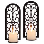 Wall Candle Holder Sonces Set of 2: Romadedi Hanging Metal Scroll Black Candle Sconces Wall Mounted Decor for Living Room Bathroom Hallway Entryway Mantel Decorations