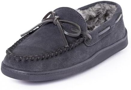 Minnetonka Men's Pile Lined Moccasin Slippers with Hard Soles, 11.5, Charcoal