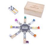 Engelhart – 250170 - Premium Mexican Train Domino Set - Double 12 –Players: 2 – 8 – 91 dominoes -Thick Size 9 mm – 8 Colored Trains + station