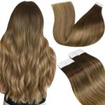 LaaVoo Tape in Hair Extensions Human Hair Medium Brown Ombre Light Brown Mix Golden Brown Remy Tape in Human Hair Extensions for Women Invisible Balayage Tape in Extensions Short Hair Extensions Skin Weft 12 Inch 30g 20pcs