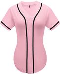 babyhealthy Womens Baseball Jersey Button Down Plain Tshirts Hip Hop Softball Sports Active Tee, Pink, Medium