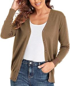 CUNYI Gilet Femme, Chandail Tricot avec Boutons pour Femme, Pull Veste Cardigan Col V Manches Longues Classique, Kaki XL