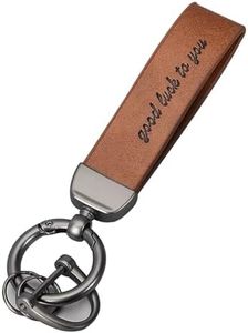 [YEENKE] Leather Car Keychain Black,Universal Motorcycle Key Fob Keychain with Keyrings Simple Key Holder Car Accessories for Men Cool Women 1Pack (Brown)